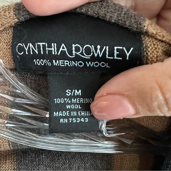 Cynthia Rowley 100% Merino Wool Brown Striped Waterfall Cardigan - Picture 3 of 5